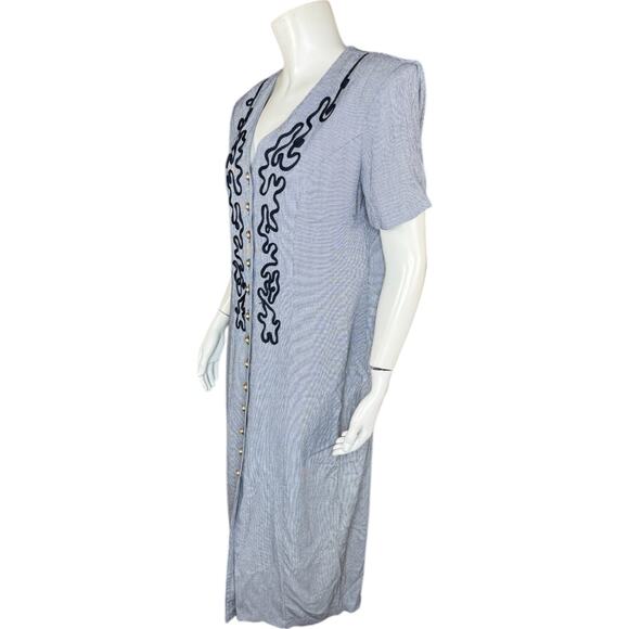 Ultra Dress New York Womens 12 Maxi Dress Navy White Houndstooth Vintage - Picture 11 of 12